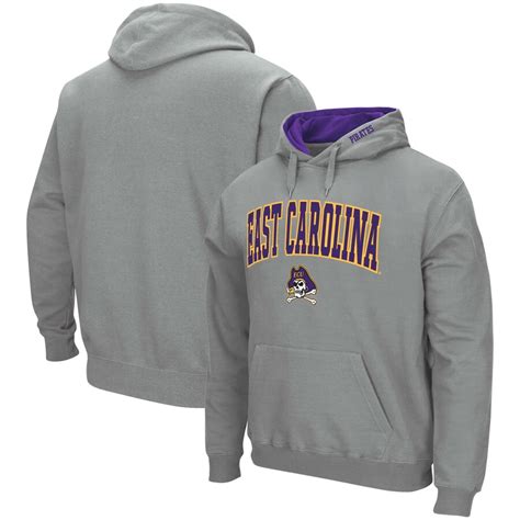 Men's Colosseum Gray ECU Pirates Arch & Logo Pullover Hoodie