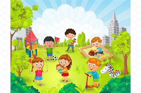 Children playing in the park vector, an Education Illustration by ...