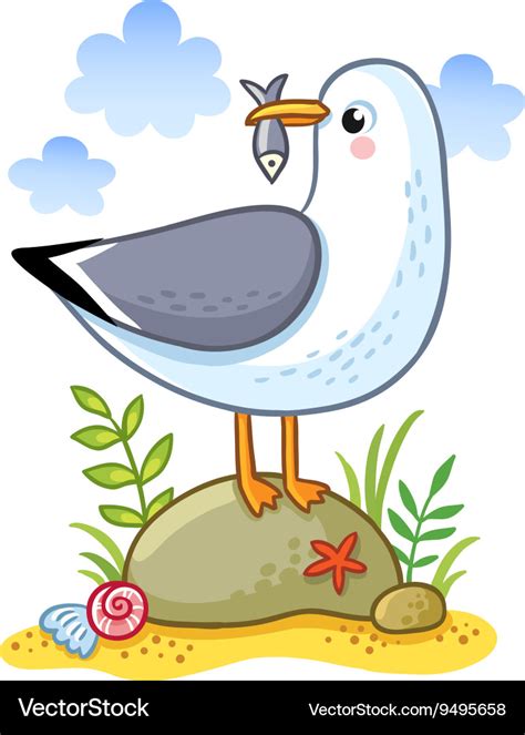 Cute cartoon seagull Royalty Free Vector Image