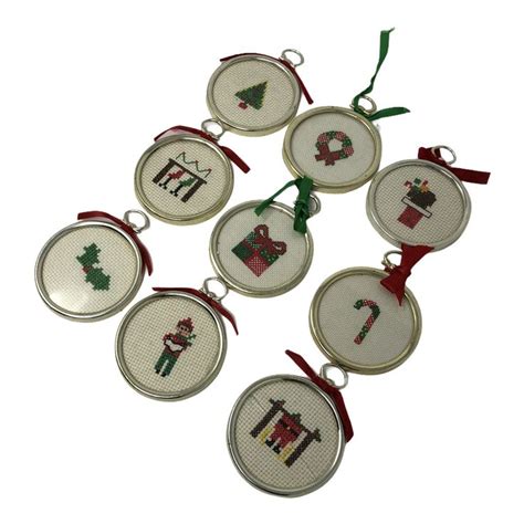 Cross Stitch Christmas Ornaments Framed Finished Completed Vintage Lot ...