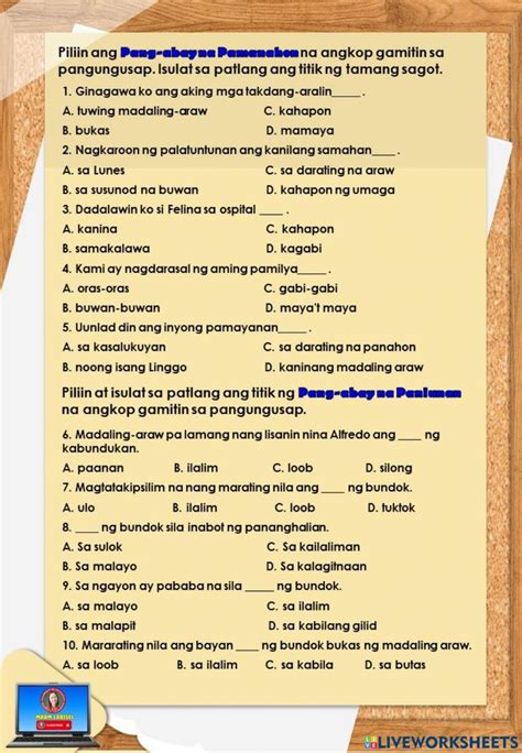 Pang Abay Na Panlunan Pdf Worksheet For Grade 2 - pang atay