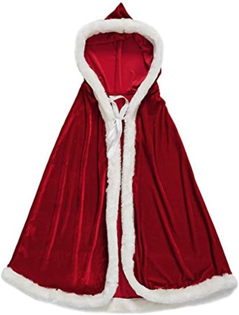 Amazon.com: Halloween Christmas Costumes Women Girls Velvet Hooded Cloak Red Robe Mrs Santa ...