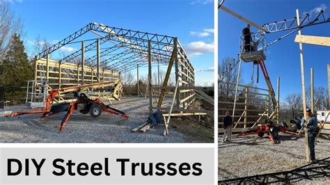 DIY Pole Barn Construction #13: How to Hang Steel Trusses on Pole Barn | Easy Tutorial! - YouTube