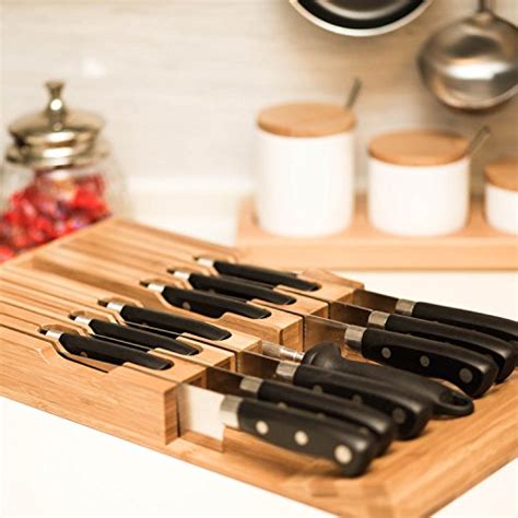 Utoplike In-Drawer Bamboo knife block Drawer Knife Organizer and Holder,Store up to 12 knives ...