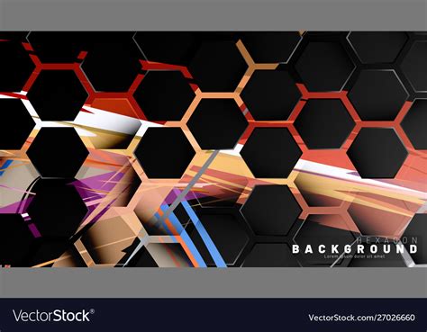 Black hexagon abstract pattern on colorful brush Vector Image