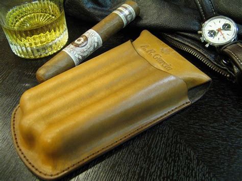 Custom leather 3-cigar case with custom stamping on flap. Cigar Holder, Cigar Cases, Cuban ...