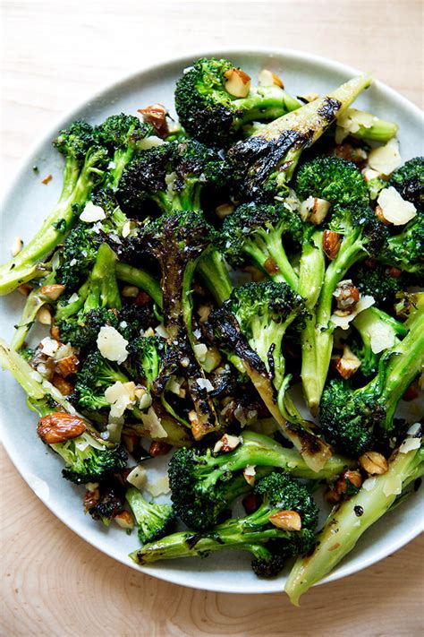 Charred Broccoli Salad with Dates, Almond, Cheddar | Alexandra's Kitchen