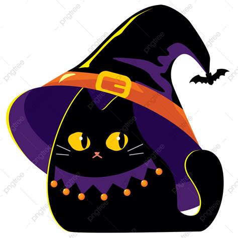 Black Cat Wizard Hat Halloween Cute Clipart, Black Cat, Halloween ...