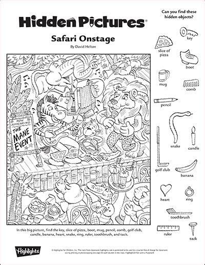 "Safari Onstage" A Printable Hidden Pictures Puzzle Hidden Object ...