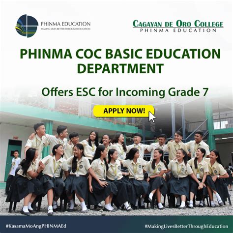 PHINMA COC's Basic Education Department still offers ESC Applications for incoming G7 Students ...