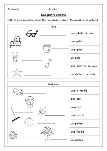 FRENCH - The Four Seasons - Les Quatre Saisons - Worksheets | Teaching ...