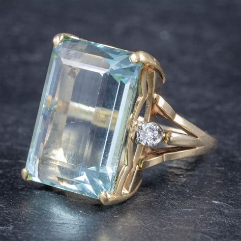 Vintage 26ct Aquamarine Ring 14ct Yellow Gold – Antique Jewellery Online