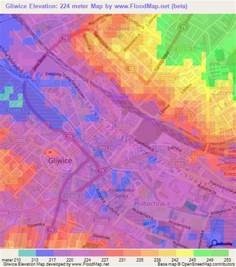 Elevation of Gliwice,Poland Elevation Map, Topography, Contour