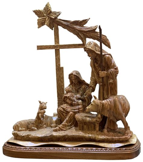 Olive Wood Nativity Set, Holy Family And Star of Bethlehem. - 3 Arches USA