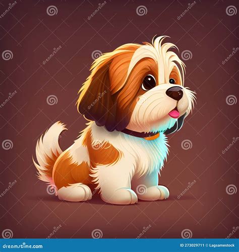 Cute Shih Tzu Dog Breed Dog Cartoon Drawing. Digital Art Illustration Stock Illustration ...