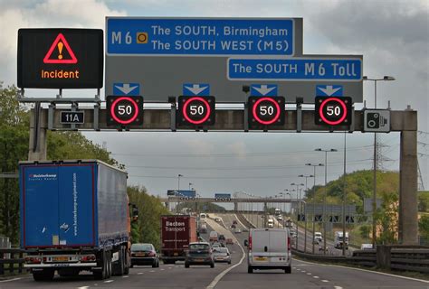 'Smart Motorway' in the UK with active traffic management to cause smoother traffic flow and ...