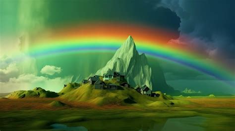 Premium Photo | Rainbow over a mountain and a rainbow