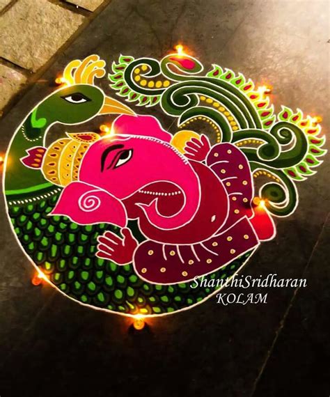 Ganesh rangoli by Shanti Sridharan. | Rangoli designs, Rangoli designs with dots, Rangoli border ...