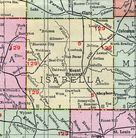 Isabella County, Michigan, 1911, Map, Rand McNally, Mount Pleasant, Shepherd, Weidman