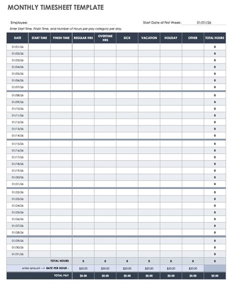 Free Monthly Timesheet & Time Card Templates | Smartsheet