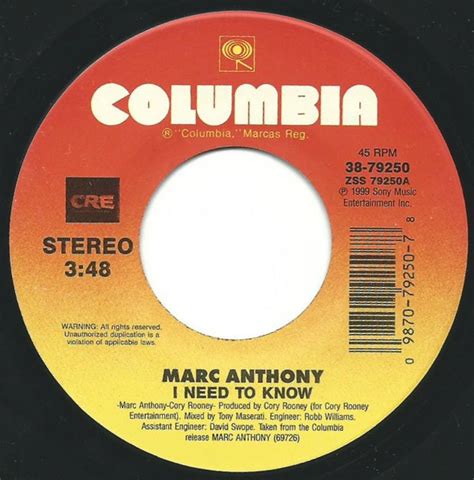 Marc Anthony – I Need To Know (1999, Vinyl) - Discogs