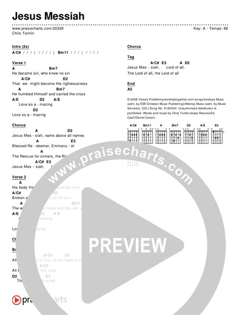 Jesus Messiah Chords PDF (Chris Tomlin) - PraiseCharts