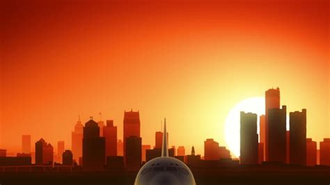 Detroit Skyline Sunrise Take Off, Motion Graphics | VideoHive