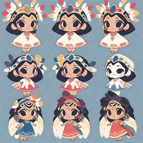 Premium AI Image | Sticker of Female Chibi Kawaii Mayan Traditional Bold Aztecan Colors Fe ...