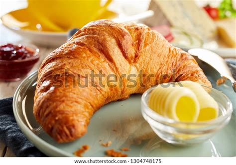 Whole Fresh Baked Flaky Croissant Served Stock Photo (Edit Now) 1304748175