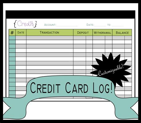 Printable Credit Card Log Template