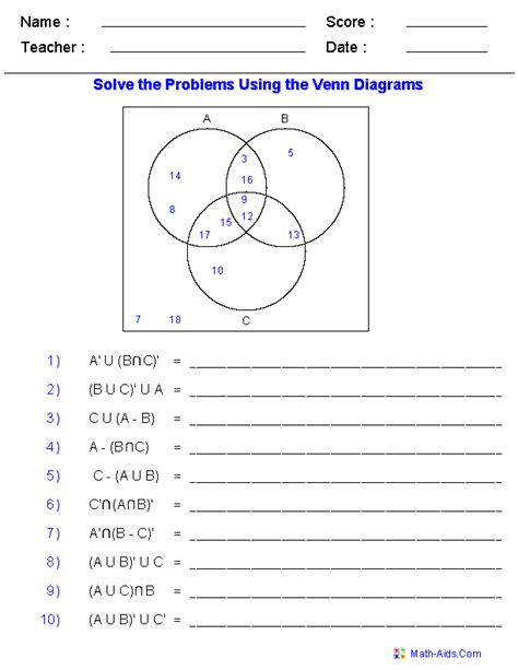 Venn Diagram Worksheets With Answers