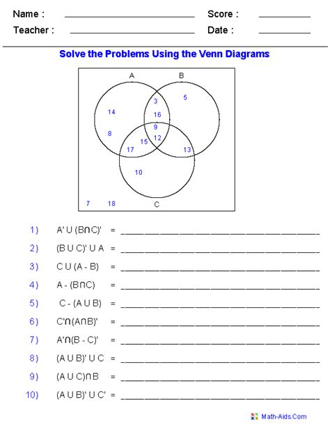 Venn Diagrams Worksheets With Answers