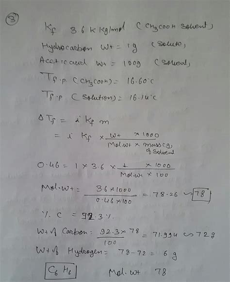 Plz solve quickly The cryoscopic constant for acetic acid is 3 6K kg/mol A solution of ...