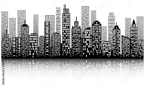 Modern city skyline with shadow, building silhouette in night Stock ...