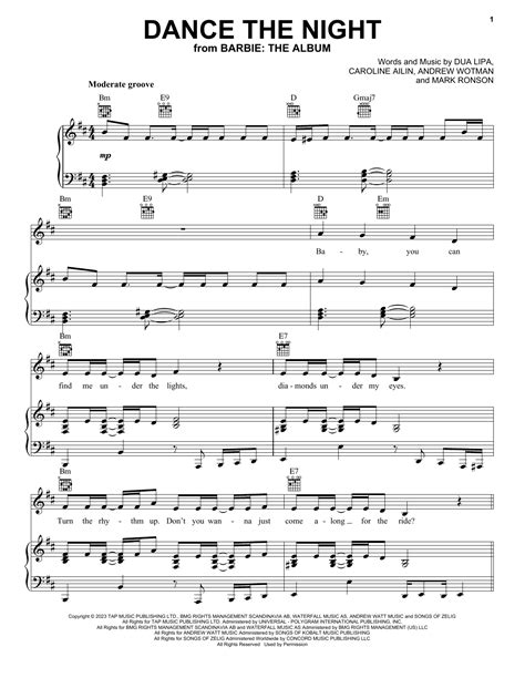 Dance The Night (from Barbie The Album) by Dua Lipa Sheet Music for ...