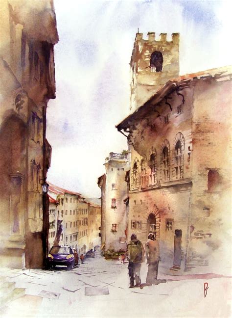 Old town in Arezzo Italy, watercolour, 36x48cm : r/Art