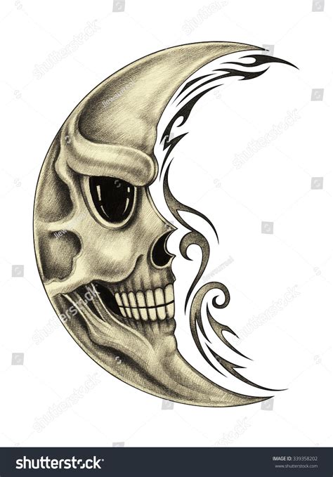 Skull Moon Tattoohand Pencil Drawing On Stock Illustration 339358202 | Cool skull drawings ...