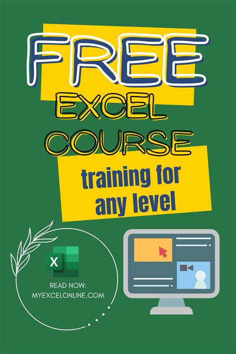 a poster with the words free excel course and an image of a computer on it