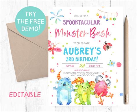 Monster Birthday Invitation Monster Birthday Party Monster - Etsy