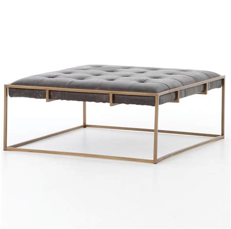 Oxford Tufted Black Leather Square Ottoman Coffee Table | Zin Home