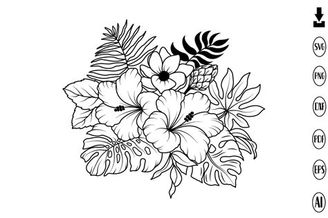 Tropical Flower Svg Hawaiian Flowers Svg Graphic by Tadashop Design ...