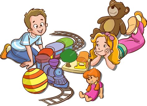 Premium Vector | Cute little kids playing with toys cartoon vector illustration