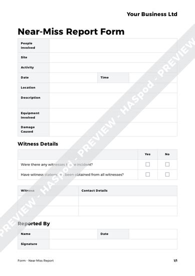 Free Near Miss Report Form Template - HASpod