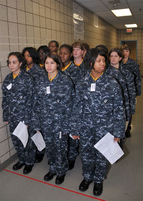 File:US Navy 090430-N-8848T-972 Female recruits wait to have their newly issued navy working ...