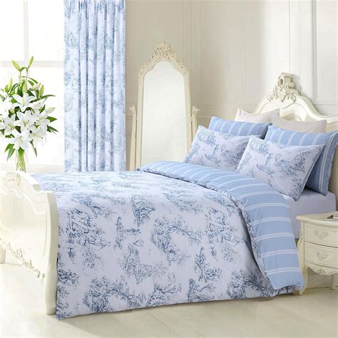 Velosso Vintage Shabby Chic Toille Blue Reversible Bedding Set Duvet ...