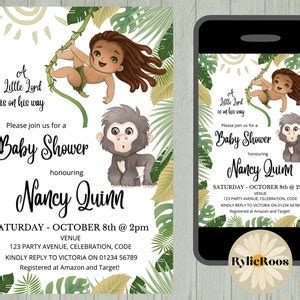 Tarzan Baby Shower Invitation, Jungle Baby Shower Invitation, Fairytale ...