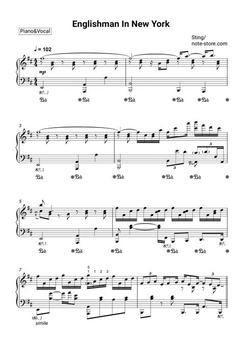 Sting - Englishman In New York sheet music for piano with letters ...