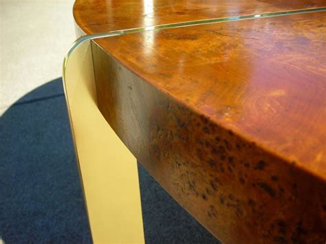 Burl Wood and Brass Oval Cocktail Table by Milo Baughman at 1stdibs