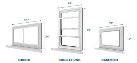 three different types of windows with measurements