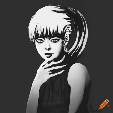 Stencil artwork of a half demon girl on Craiyon